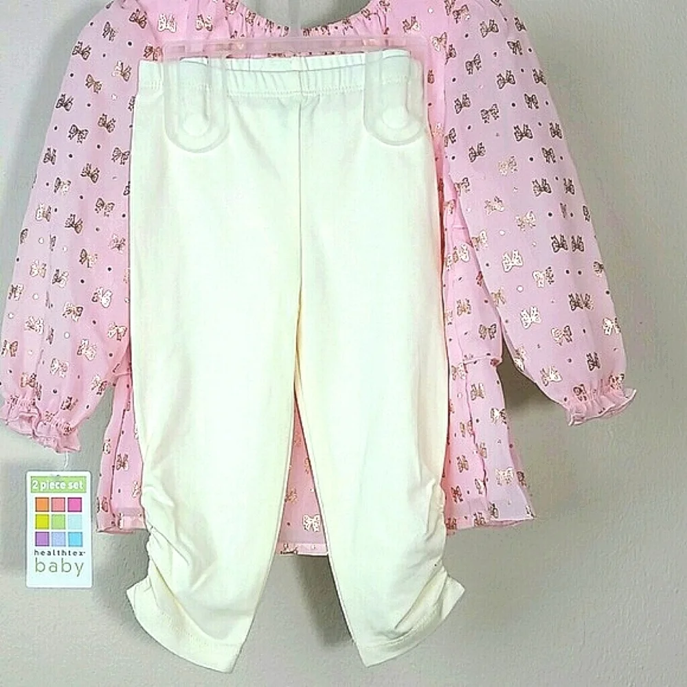 Matching set ruffled pink gold top long sleeve ivory pant NEW 18 mos
